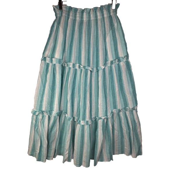 Tuckernuck Aqua Marine Gauze Prado Striped Tiered Flowy Maxi‎ Skirt Size Small - Picture 1 of 10